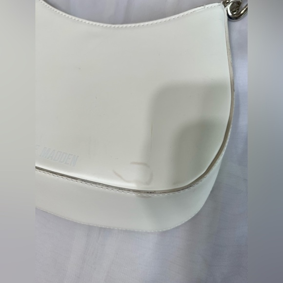 Steve Madden White Half Moon Crescent Chain Accent Y2K Shoulder Purse - Picture 3 of 14